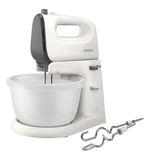 Миксер PHILIPS HR3745/00 на подставке 450 Вт, 5 скоростей, 2 венчика, 2 крюка для теста, чаша, белый
