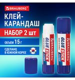 Клей-карандаш 15 г, BRAUBERG SUPER, ВЫГОДНАЯ УПАКОВКА, КОМПЛЕКТ 2 штуки в пакете, ЮЖНАЯ КОРЕЯ, 881033