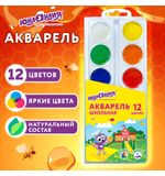 Краски акварельные ЮНЛАНДИЯ "ШКОЛЬНЫЕ" 12 цветов, медовые, круглые кюветы, 192551
