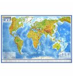 Карта мира физическая 120х78 см, 1:25М, с ламинацией, интерактивная, в тубусе, BRAUBERG, 112380