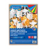 Набор цветного картона и бумаги А4 50+50 л., 10 цветов (картон мелованный + бумага офсетная) в коробке, BRAUBERG, 116421