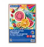 Картон цветной А4 МЕЛОВАННЫЙ, 80 листов, 20 цветов, в коробке, BRAUBERG, 200х290 мм, "Фруктовый микс", 116418