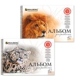 Альбом для рисования, 40 л., BRAUBERG, гребень, обложка мелованный картон, 110 г/м2, "Благородные кошки", 2 вида, 102831