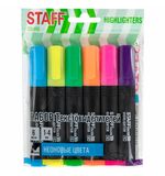Набор текстовыделителей 6 НЕОНОВЫХ ЦВЕТОВ, АССОРТИ, STAFF College "STICK NEON", линия письма 1-4 мм, скошенный наконечник, 152534