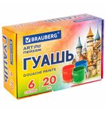 Гуашь BRAUBERG "ART ПЕЙЗАЖ", 6 цветов по 20 мл, 192555
