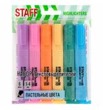 Набор текстовыделителей 6 ПАСТЕЛЬНЫХ ЦВЕТОВ, АССОРТИ, STAFF College "STICK PASTEL", линия письма 1-4 мм, скошенный наконечник, 152532