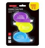 Корректирующая лента BRAUBERG ULTRA NEON, 5 мм х 8 м, ВЫГОДНАЯ УПАКОВКА 3 штуки в блистере, 272665