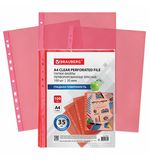 Папки-файлы перфорированные КРАСНЫЕ А4 BRAUBERG, комплект 100 шт., гладкие, 35 мкм, 272677
