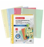 Папки-файлы перфорированные ЦВЕТНЫЕ ассорти А4 BRAUBERG, комплект 100 шт., гладкие, 35 мкм, 272679