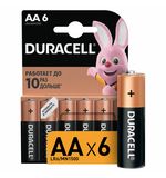Батарейки КОМПЛЕКТ 6 шт., DURACELL Basic ОРИГИНАЛ, АА (LR6,15А), алкалиновые, пальчиковые, Б0014859