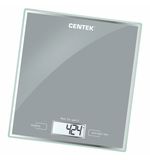 Весы кухонные CENTEK CT-2462 SILVER, электронный дисплей, max вес 5 кг, тарокомпенсация, стекло, CT-2462 Silver