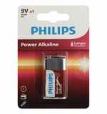 Батарейка алкалиновая 1 шт. PHILIPS Power Alkaline, Крона 9V (6LR61, 6LF22, 1604A), блистер, Б0062717