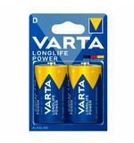 Батарейки алкалиновые КОМПЛЕКТ 2 шт., VARTA LONGLIFE POWER, D (LR20, 13А), блистер, 4920121412