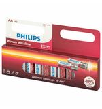 Батарейки алкалиновые "пальчиковые" КОМПЛЕКТ 12 шт., PHILIPS Power Alkaline, АА (LR6, 24А), блистер, Б0064661