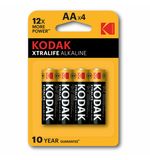 Батарейки алкалиновые "пальчиковые" КОМПЛЕКТ 4 шт., KODAK Xtralife Alkaline, АА (LR6, 24А), блистер, Б0014328