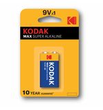 Батарейка алкалиновая 1 шт. KODAK Max Super Alkaline, Крона 9V (6LR61, 6LF22, 1604A), блистер, Б0005130