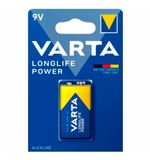Батарейка алкалиновая 1 шт., VARTA LONGLIFE POWER, Крона 9V (6LR61, 6LF22, 1604A), 4922121411