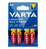 Батарейки алкалиновые "пальчиковые" КОМПЛЕКТ 4 шт., VARTA LONGLIFE MAX POWER, АА (LR6, 24А), блистер, 4706101404