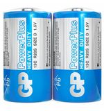 Батарейки КОМПЛЕКТ 2 шт., GP PowerPlus D (13C), солевые, в пленке, 13CEBRA-2S2