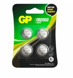 Батарейки КОМПЛЕКТ 4 шт., GP Lithium, CR2032, литиевые, блистер, CR2032-2CRU4