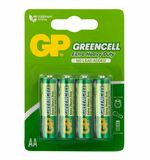 Батарейки КОМПЛЕКТ 4 шт., GP GreenCell AA (R6, 15G), солевые, пальчиковые, блистер, 15G-2CR4