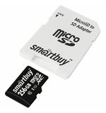Карта памяти microSDXC 256 GB SMARTBUY, UHS-I, 90 Мб/сек (class 10), с адаптером, SB256GBSDCL10-01