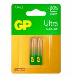 Батарейки КОМПЛЕКТ 2 шт., GP Ultra G-Tech, AAA (LR03, 24А), алкалиновые, мизинчиковые, 24AUA21-2CRSBC2