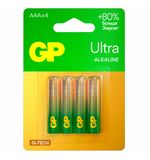 Батарейки КОМПЛЕКТ 4 шт., GP Ultra G-Tech, AAA (LR03, 24А), алкалиновые, мизинчиковые, 24AUA21-2CRSBC4