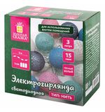 Электрогирлянда-нить комнатная "Cotton Balls" 3 м, 15 LED, теплый белый, на батарейках, ЗОЛОТАЯ СКАЗКА, 591729