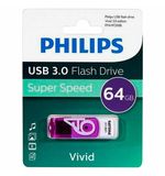 Флеш-диск 64 GB PHILIPS VIVID, разъем USB 3.0, фиолетовый, FM64FD00B/97
