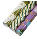 Бумага упаковочная новогодняя НАБОР 3 шт. "NY Pattern", С ЭФФЕКТАМИ, 70х100 см, ЗОЛОТАЯ СКАЗКА, 592187
