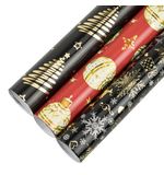 Бумага упаковочная новогодняя НАБОР 3 шт. "Black&Gold", С ЭФФЕКТАМИ, 70х100 см, ЗОЛОТАЯ СКАЗКА, 592190
