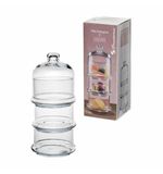 Менажница этажерка с крышкой, 3 емкости, высота 222 мм, стекло, PASABAHCE "VILLA PATISSERIE", фирменная подарочная упаковка, 96986