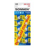 Батарейки алкалиновые "таблетка" КОМПЛЕКТ 10 шт., SONNEN Alkaline, 192A (G3, LR41), в блистере, 457134