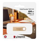 Флеш-диск 64GB KINGSTON DataTraveler SE9 G3 USB 3.2, металл. корпус, золотой,DTSE9G3/, DTSE9G3/64GB