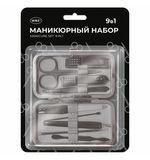 Универсальный набор для маникюра и педикюра 9 в 1 в футляре, MINI, черный карбон, блиcтер, 609496
