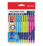 Ручки шариковые автоматические BRAUBERG A-30 COLOR MIX "WRITING 3.0", КОМПЛЕКТ 12 ШТ., СИНИЕ, узел 0,5 мм, линия 0,25 мм, 144342
