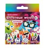 Восковые мелки BRAUBERG "CUTE MONSTERS", 12 цветов, 273238