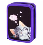 Пенал BRAUBERG, 3 отделения, полиэстер, 21х14 см, "Sleeping kitten", 273538