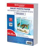 Фотобумага глянцевая, 10х15 см, 180 г/м2, односторонняя, 100 листов, ПАКЕТ, BRAUBERG ORIGINAL, 364405