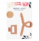 Крабы для волос НАБОР 3 шт., 4 см / 5 см / 11 см, soft touch, коричневый, MONTE VITA, 457031