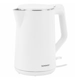 Чайник электрический с двойными стенками SONNEN KT-4103, 1,5 л, 2200 Вт, белый, 456376