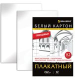 Белый картон, А2, мелованный плакатный, 10 листов, 240 г/м2, BRAUBERG, 400х590 мм, 124764
