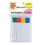 Закладки клейкие BRAUBERG бумажные, 75х14 мм, 4 цвета х 100 листов, белые, с цветным краем, 124811