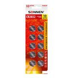 Батарейки литиевые SONNEN Lithium CR2032, "таблетки, дисковые, кнопочные", КОМПЛЕКТ 10 шт., блистер, 457143