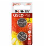 Батарейки литиевые SONNEN Lithium CR2025, "таблетки, дисковые, кнопочные", КОМПЛЕКТ 2 шт., блистер, 457139