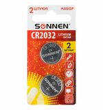 Батарейки литиевые SONNEN Lithium CR2032, "таблетки, дисковые, кнопочные", КОМПЛЕКТ 2 шт., блистер, 457141