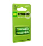 Батарейки аккумуляторные GP ReCharge Ni-Mh мизинчиковые КОМПЛЕКТ 2 шт., ААА (HR03) 400 mAh, 40AAAHCV, 40AAAHCV-2CRSB