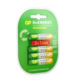 Батарейки аккумуляторные GP ReEnergy Ni-Mh КОМПЛЕКТ 4 шт. (ПРОМО 3+1), ААА (HR03), 950 mAh, 100AAAHC3/1RGY