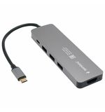 Док-станция GEMBIRD Type-C 5 в 1: 3хUSB3.1, PD100W, HDMI, кабель 17 см, алюминий, UHB-D1